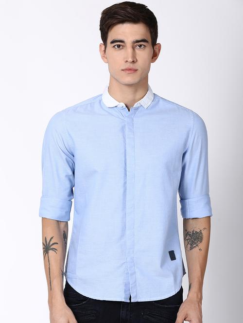 light blue solid casual shirt - 16600898 - Very Small Image - 1