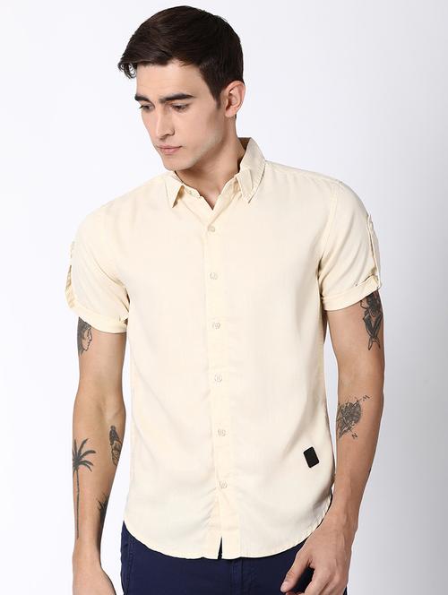 beige solid casual shirt - 16600904 - Very Small Image - 1