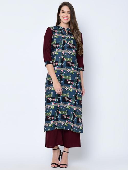floral straight kurta - 16602598 - Very Small Image - 1