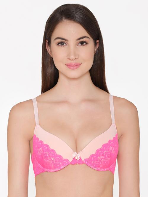 contrast lace detail push up bra - 16602899 - Very Small Image - 1