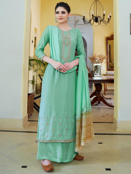 embroidered semi-stitched suit - 16603629 - Very Small Image - 1