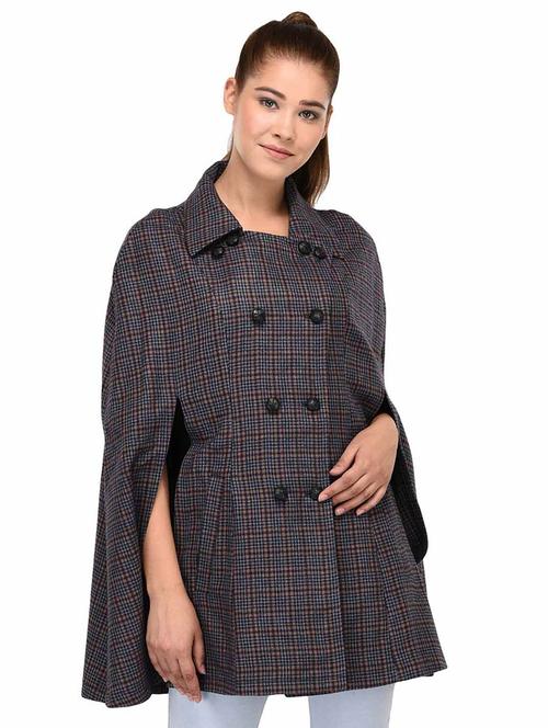 navy houndstooth double breasted wool cape - 16603767 - Very Small Image - 1