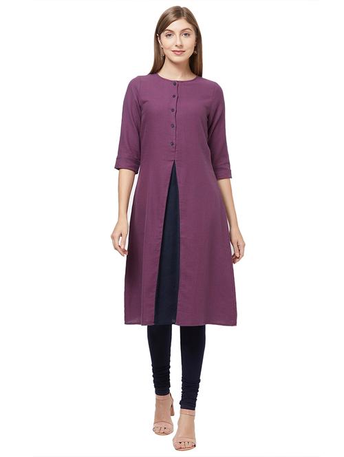 checkered front slit straight kurta - 16605085 - Very Small Image - 1