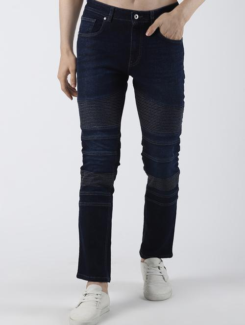 blue plain biker denim jeans - 16605996 - Very Small Image - 1