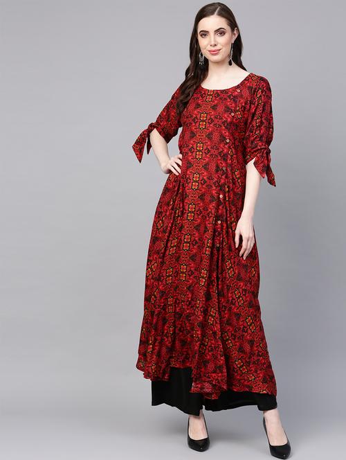 printed asymmetric kurta - 16608521 - Very Small Image - 1