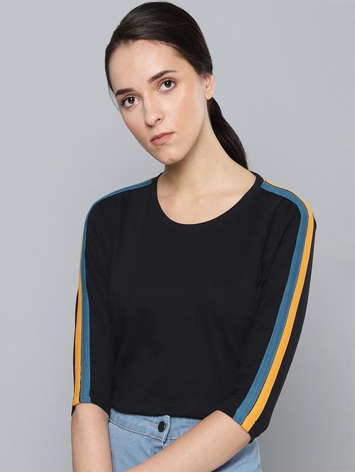 round neck side taping sleeved tee - 16608663 - Very Small Image - 1