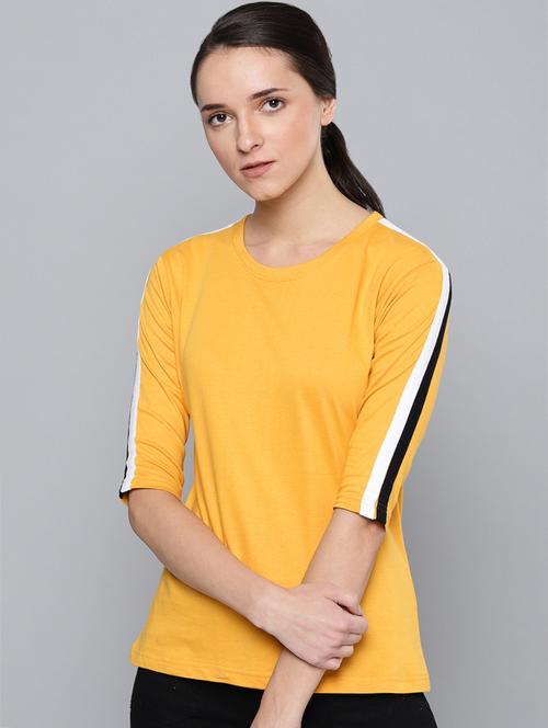 round neck side taping sleeved tee - 16608665 - Very Small Image - 1