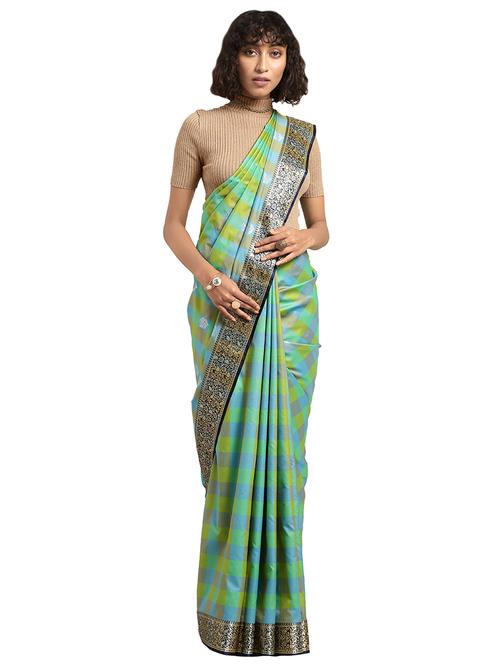 checkered kanjivaram saree with blouse - 16608807 - Very Small Image - 1