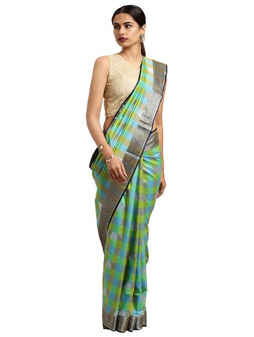 checkered kanjivaram saree with blouse - 16608815 - Very Small Image - 1