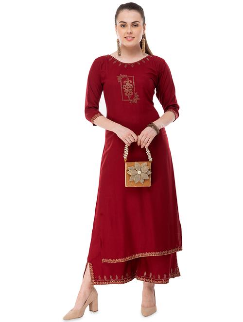 foil printed kurta with palazzo set - 16609391 - Very Small Image - 1