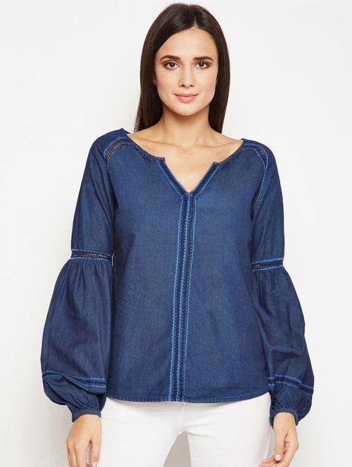 notch neck bishop sleeved top - 16611969 - Very Small Image - 1