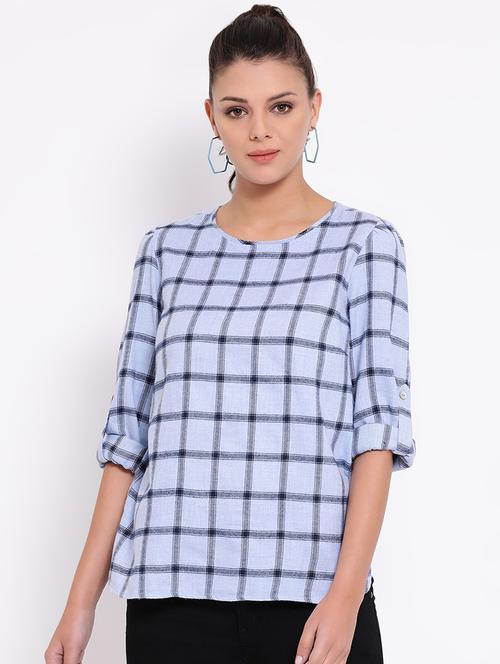 crew neck checkered top - 16611994 - Very Small Image - 1