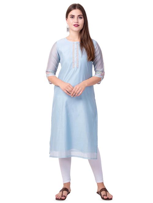 embroidered chanderi straight kurta - 16612612 - Very Small Image - 1