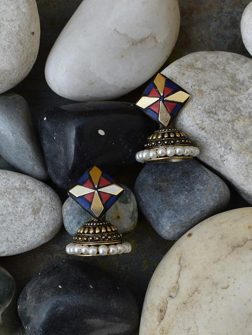 multi colored brass jhumka earring - 16613627 - Very Small Image - 1