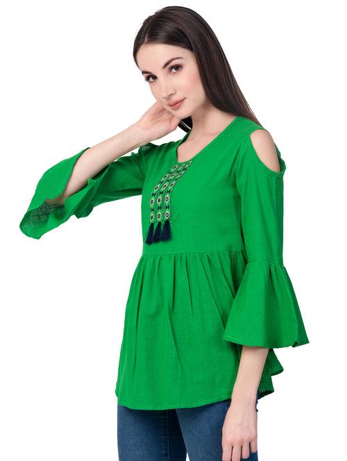 embroidered detail cold shoulder top  - 16613634 - Very Small Image - 1