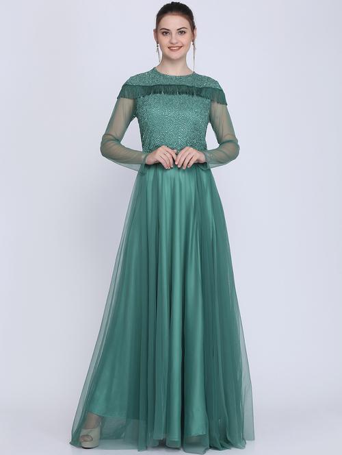 embroidered net fit & flare gown - 16613847 - Very Small Image - 1