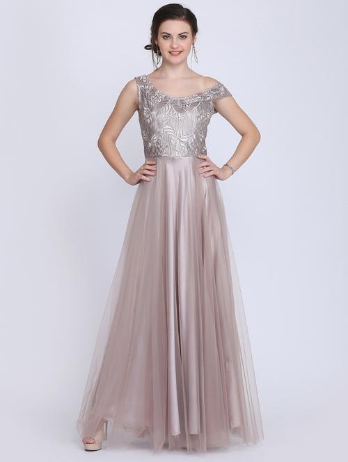 embroidered net fit & flare gown - 16613848 - Very Small Image - 1