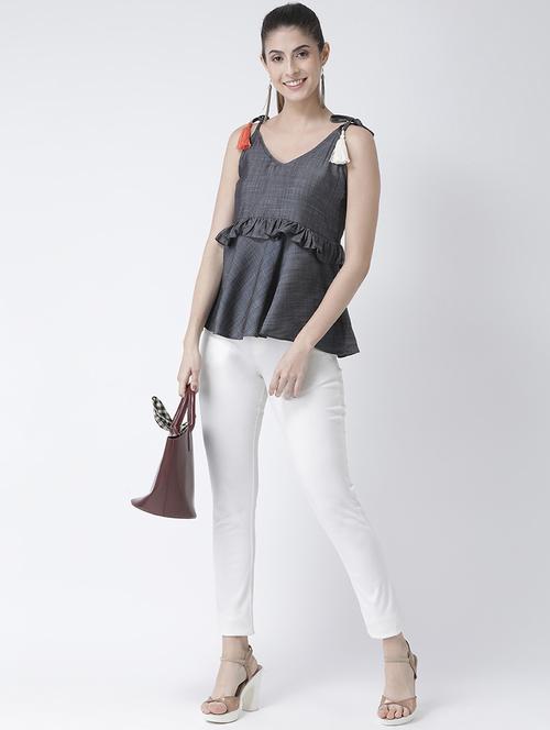 tie up shoulder frill detail top  - 16614127 - Very Small Image - 1