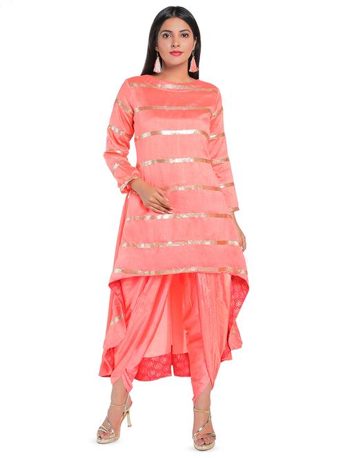 sequined high-low kurta with dhoti salwar set - 16614140 - Very Small Image - 1