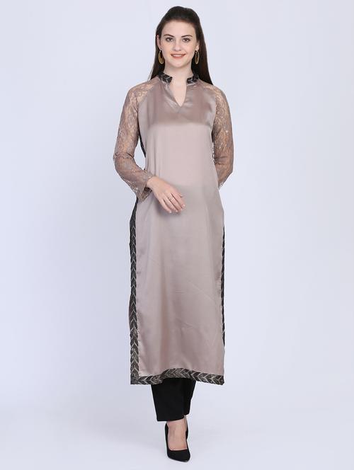 solid silk straight kurta - 16614309 - Very Small Image - 1