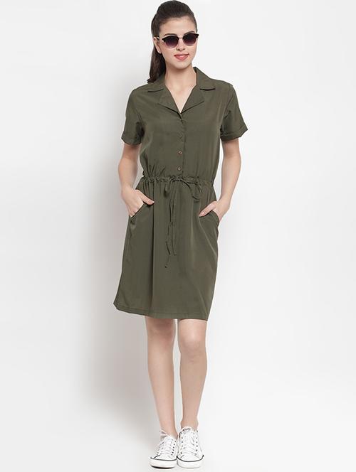 tie front lapel neck shirt dress - 16616378 - Very Small Image - 1