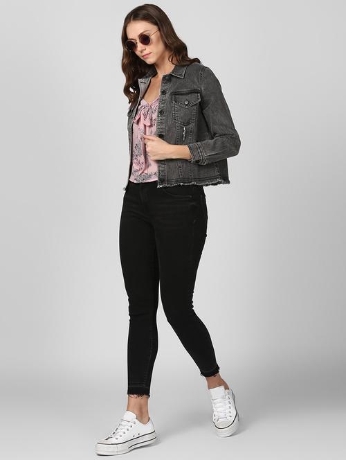 distressed detail  denim jacket - 16616452 - Very Small Image - 1