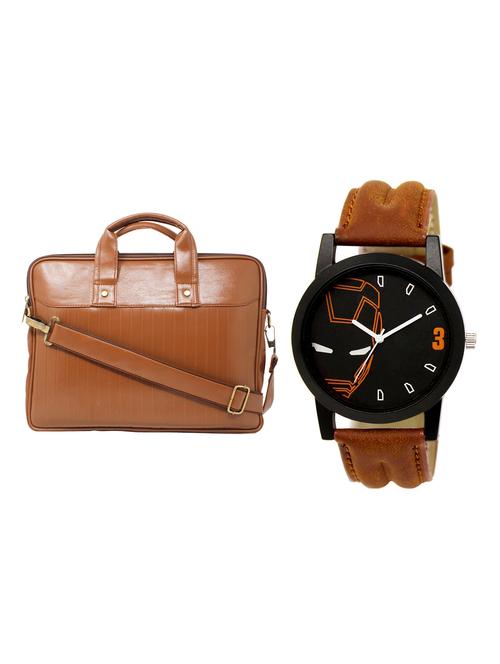 adk analog watch and leatherette laptop bags combo - 16616692 - Very Small Image - 1