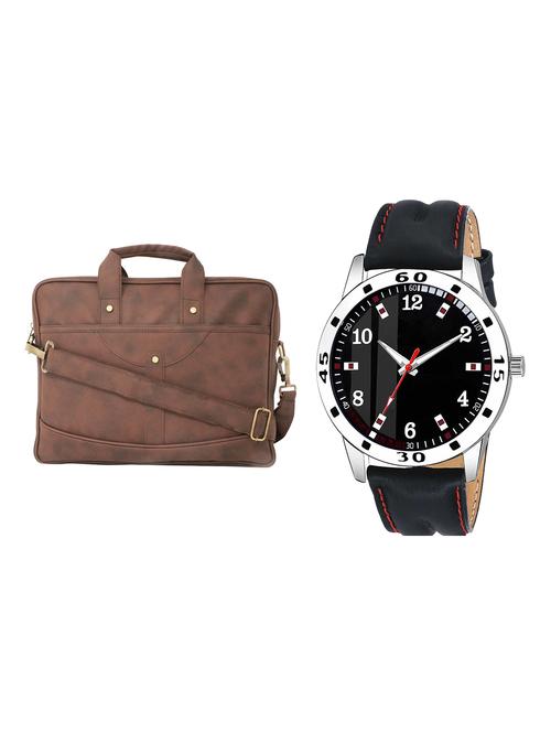 adk analog watch and leatherette laptop bags combo - 16616756 - Very Small Image - 1