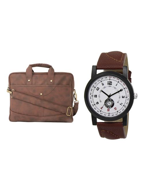 adk analog watch and leatherette laptop bags combo - 16616781 - Very Small Image - 1