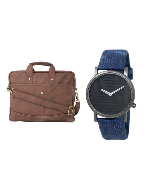 adk analog watch and leatherette laptop bags combo - 16616805 - Very Small Image - 1