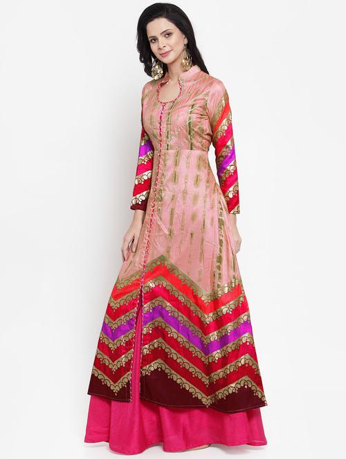 foil printed silk a-line kurta - 16618089 - Very Small Image - 1