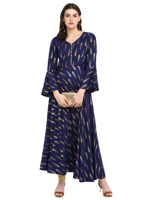 gold print flared kurta - 16618393 - Very Small Image - 1