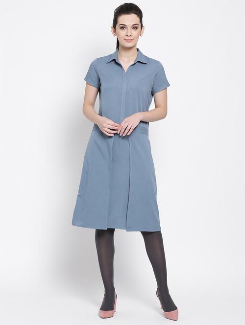 shirt collar solid a-line dress - 16618598 - Very Small Image - 1