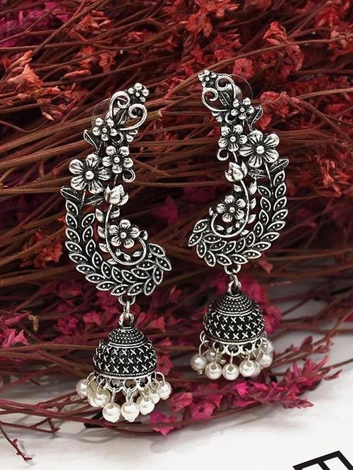 silver tone  jhumka earring - 16618655 - Very Small Image - 1