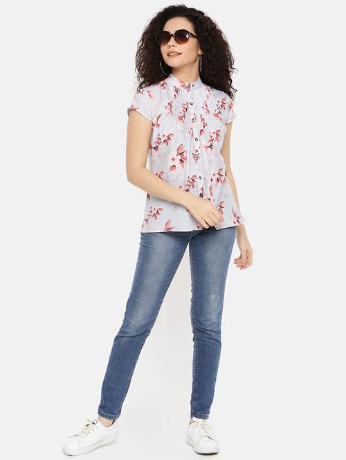 women's straight mandarin neck top - 16619344 - Very Small Image - 1