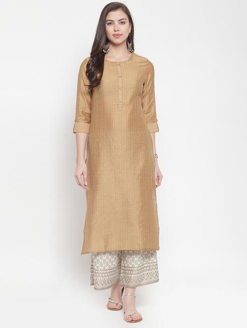 solid silk straight kurta - 16622920 - Very Small Image - 1