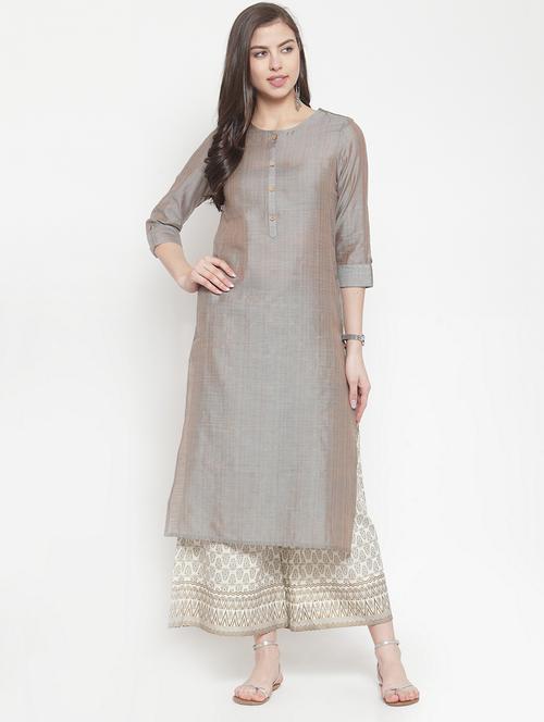 solid silk straight kurta - 16622922 - Very Small Image - 1