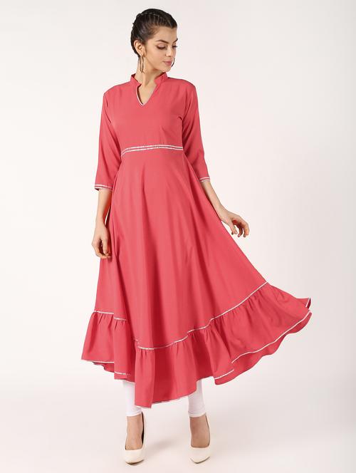 solid gota work flared kurta  - 16632742 - Very Small Image - 1