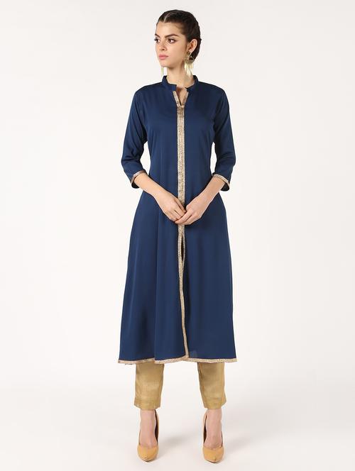 solid gota work flared kurta  - 16632745 - Very Small Image - 1