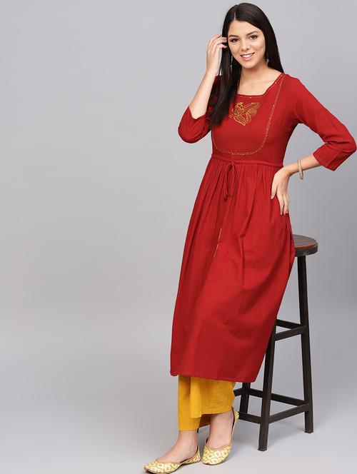 embroidered a-line kurta - 16634152 - Very Small Image - 1