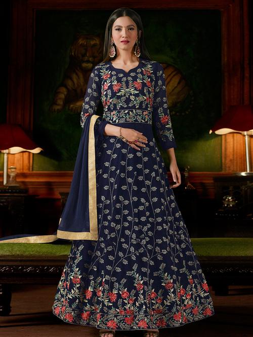 embroidered anarkali semi-stitched suit - 16634177 - Very Small Image - 1