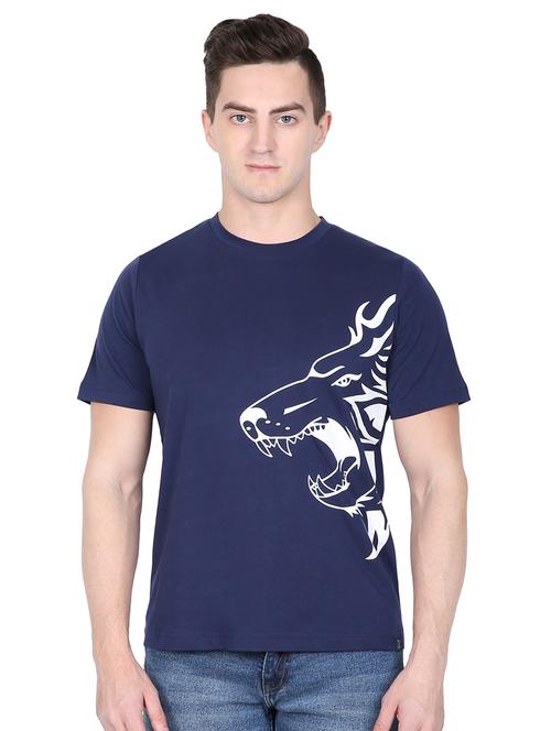 navy blue chest print t-shirt - 16635079 - Very Small Image - 1