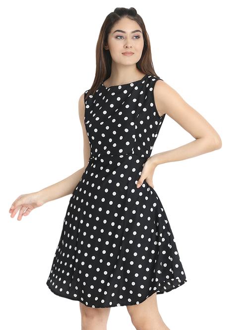 boat neck polka dots a-line dress - 16637193 - Very Small Image - 1
