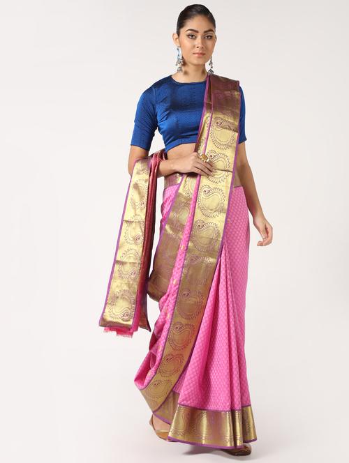 zari work kanjivaram saree with blouse - 16637591 - Very Small Image - 1