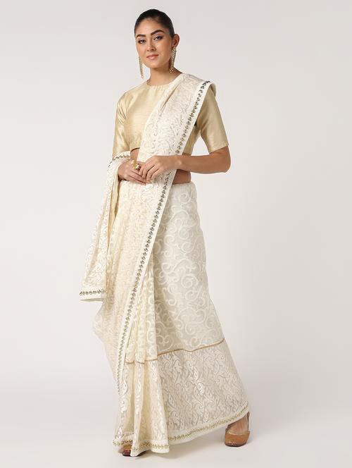 self-design lace detailed saree with blouse - 16637616 - Very Small Image - 1