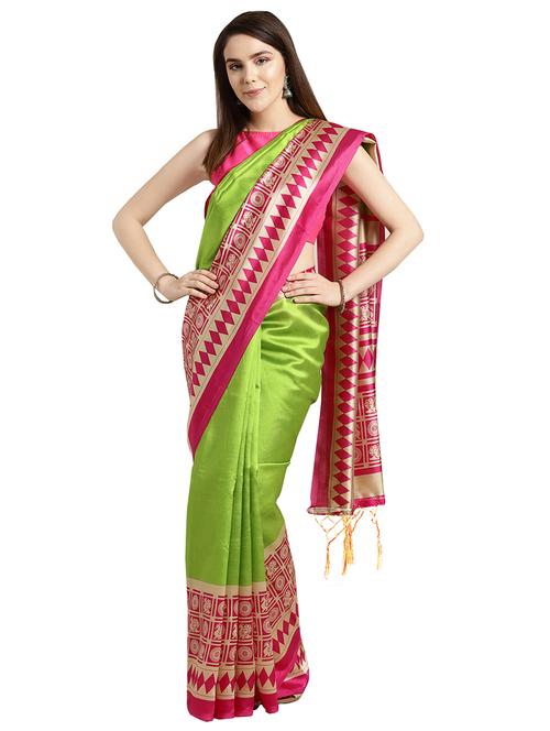 contrast bordered printed saree with blouse - 16637789 - Very Small Image - 1