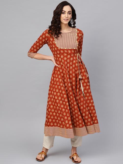 floral printed angrakha kurta - 16641615 - Very Small Image - 1