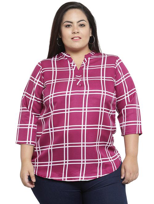 mandarin neck checkered top - 16642908 - Very Small Image - 1