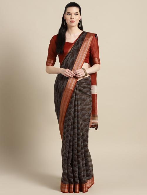 ikat bordered saree with blouse - 16643864 - Very Small Image - 1