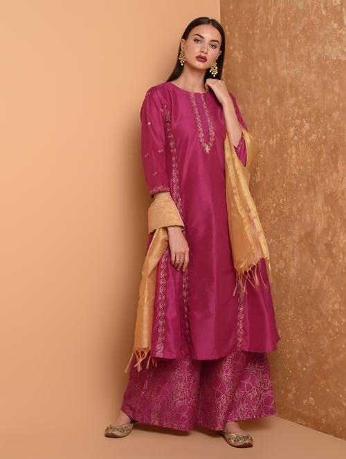 gold printed kurta skirt with dupatta set - 16645780 - Very Small Image - 1